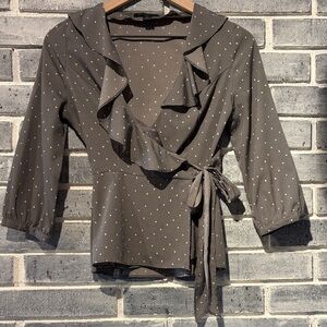 Banana Republic Polka Dot Wrap Blouse - Gray, Size 0P